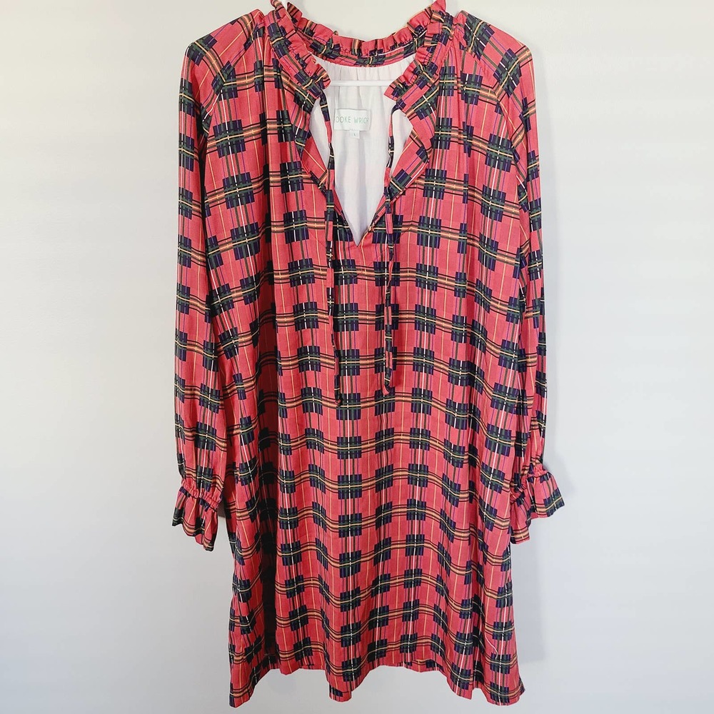 Long Sleeve Pink Plaid Shift Dress - Brand: blank